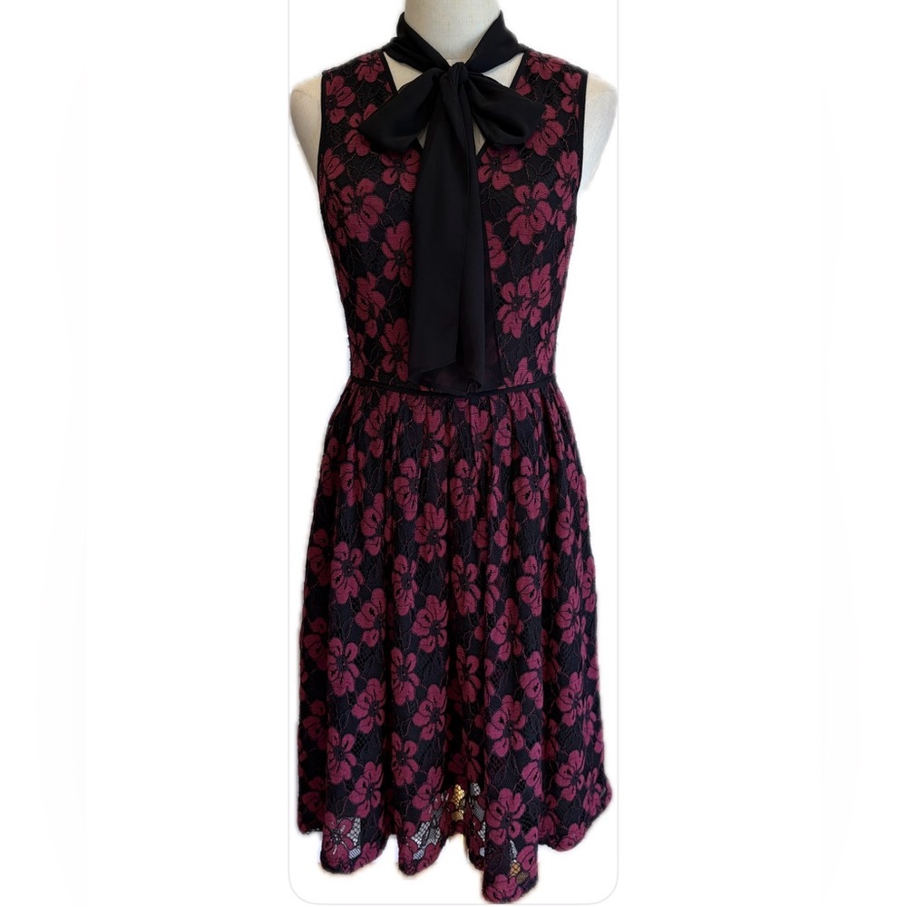 Adrianna Papell NWOT Lace Inlay, Sleeveless , Neck Tie , Fit & Flare Dress 6